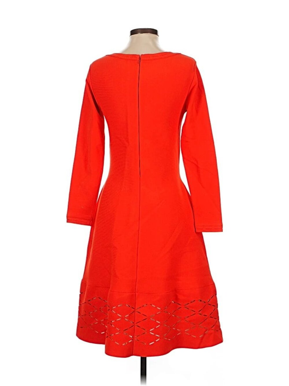 LELA ROSE Laser Cut Hem Knit Dress size Small Red Orange Scallop Hem - Picture 3 of 5
